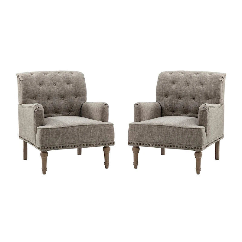 Fauteuil d'appoint rembourré traditionnel (dossier capitonné) — Lot de 2