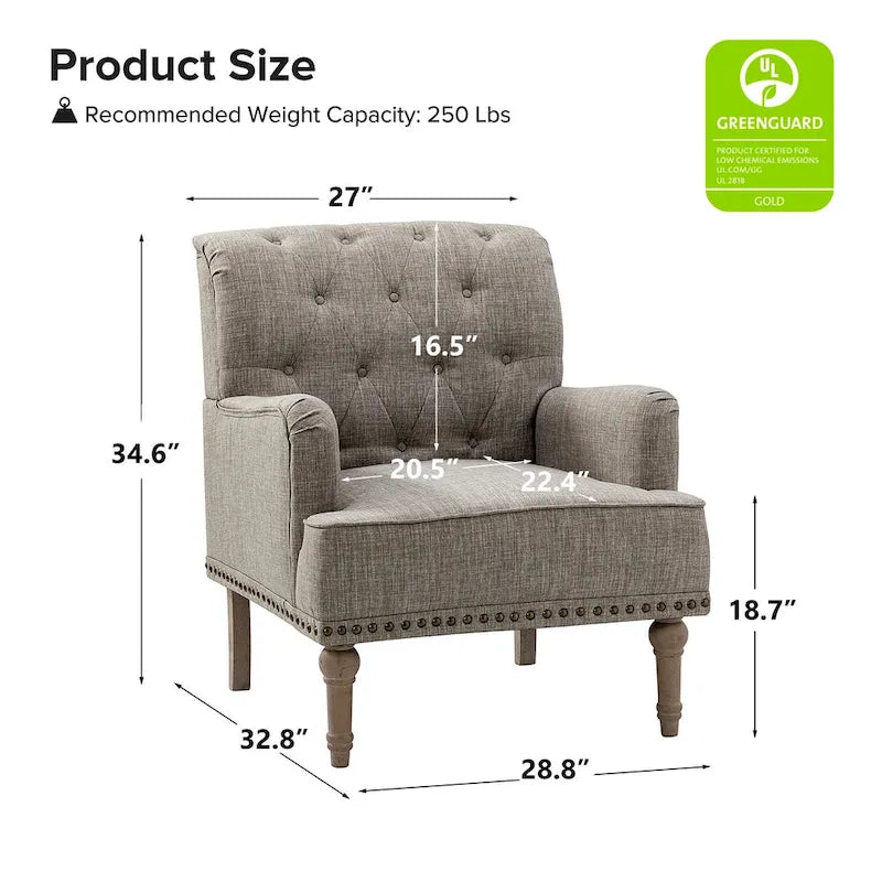 Fauteuil d'appoint rembourré traditionnel (dossier capitonné) — Lot de 2