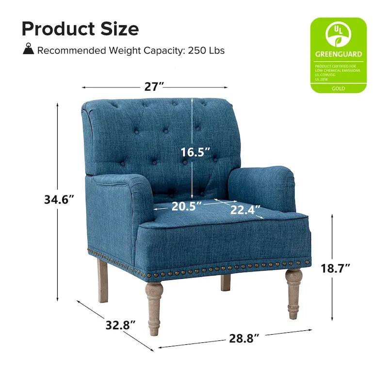 Fauteuil d'appoint rembourré traditionnel (dossier capitonné) — Lot de 2