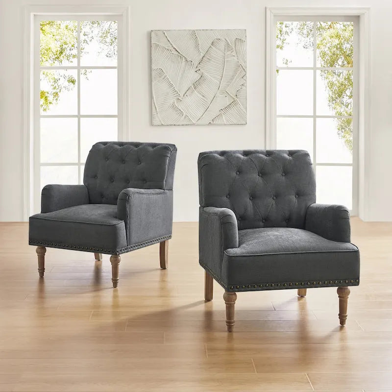 Fauteuil d'appoint rembourré traditionnel (dossier capitonné) — Lot de 2