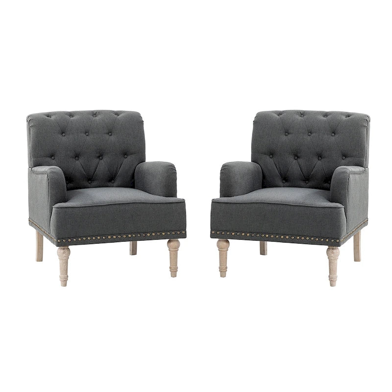 Fauteuil d'appoint rembourré traditionnel (dossier capitonné) — Lot de 2