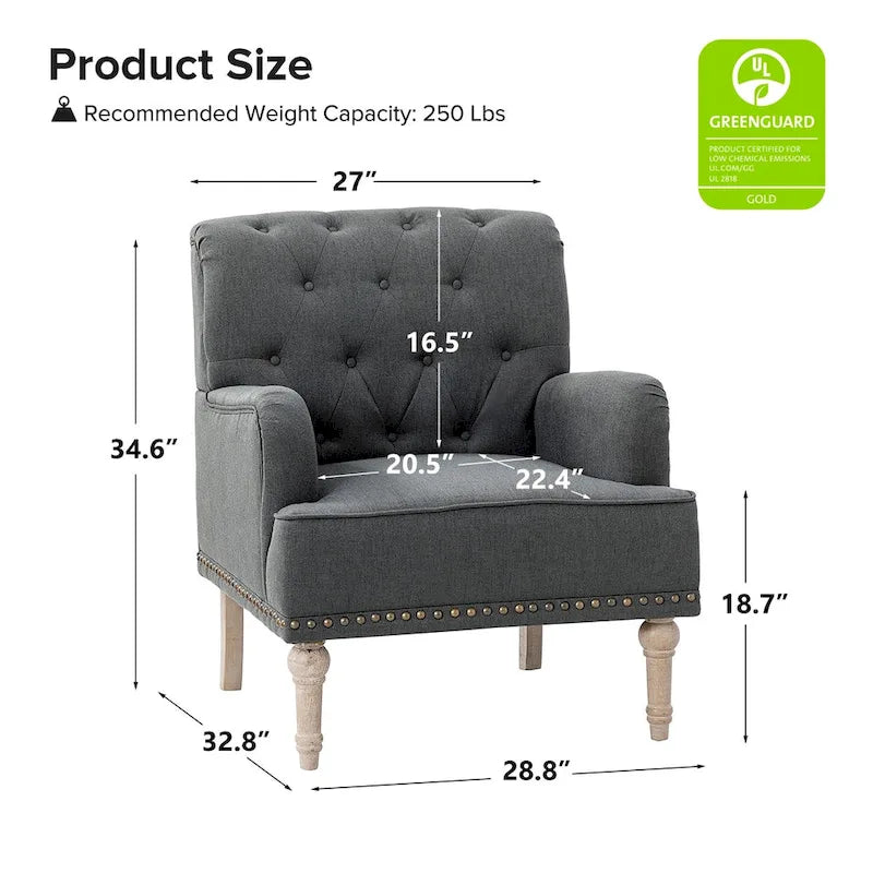 Fauteuil d'appoint rembourré traditionnel (dossier capitonné) — Lot de 2
