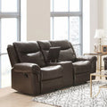 Causeuse inclinable en cuir avec console et port USB, couleur marron