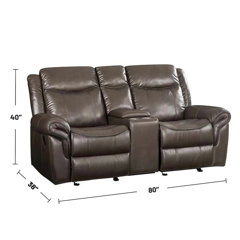 Causeuse inclinable en cuir avec console et port USB, couleur marron