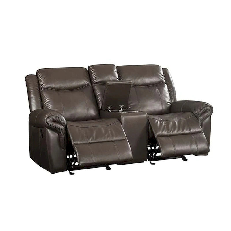 Causeuse inclinable en cuir avec console et port USB, couleur marron
