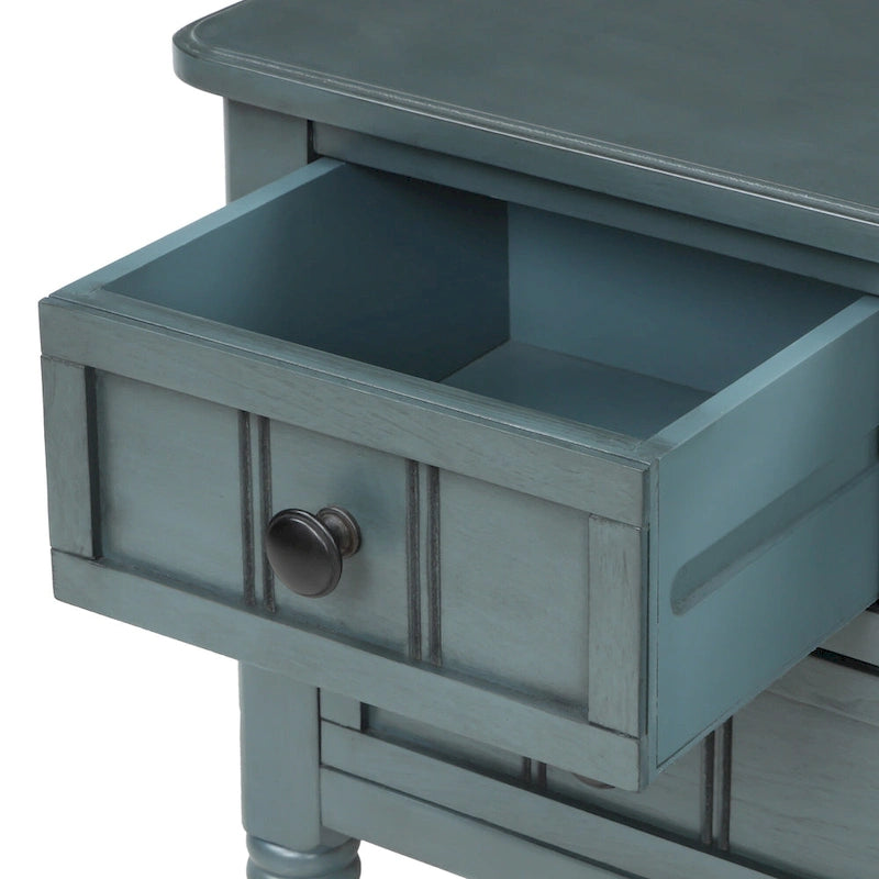 Console étroite, Table d'appoint mince avec trois tiroirs de rangement et étagère inférieure