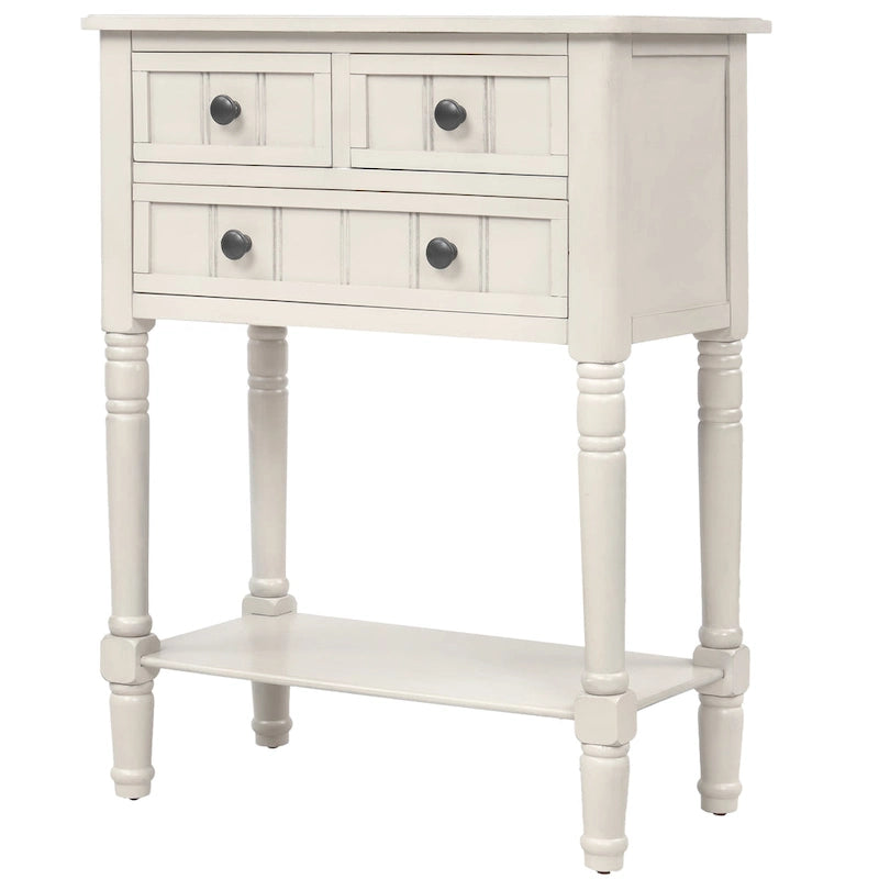 Console étroite, Table d'appoint mince avec trois tiroirs de rangement et étagère inférieure