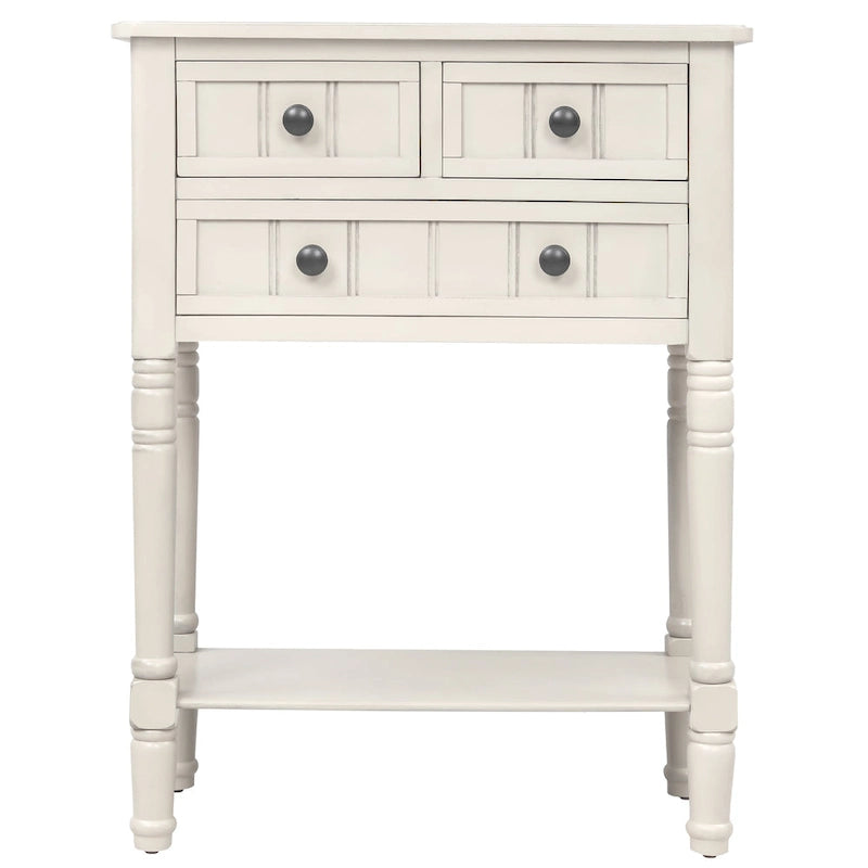 Console étroite, Table d'appoint mince avec trois tiroirs de rangement et étagère inférieure