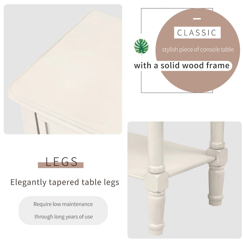 Console étroite, Table d'appoint mince avec trois tiroirs de rangement et étagère inférieure