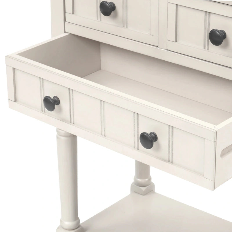 Console étroite, Table d'appoint mince avec trois tiroirs de rangement et étagère inférieure
