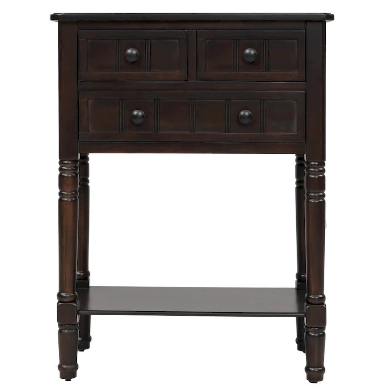 Console étroite, Table d'appoint mince avec trois tiroirs de rangement et étagère inférieure