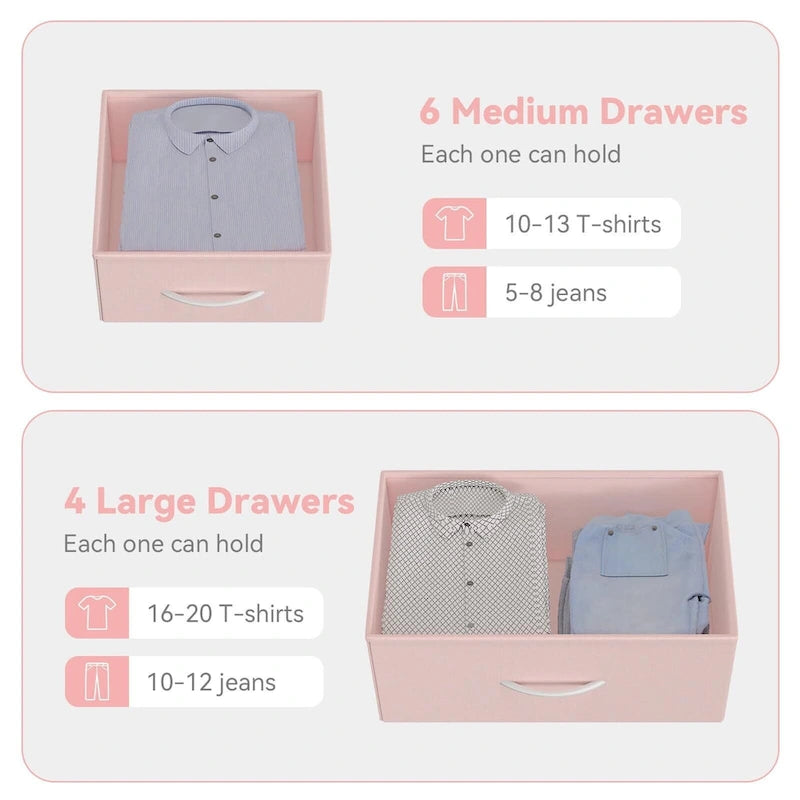 Commode à 12 tiroirs pour chambre à coucher, commode haute en tissu avec poches latérales et crochets