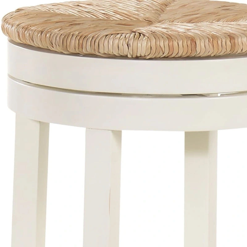 Chaise de bar sans dossier pivotante en bois massif blanc vieilli et naturel de 76 cm de hauteur avec repose-pieds