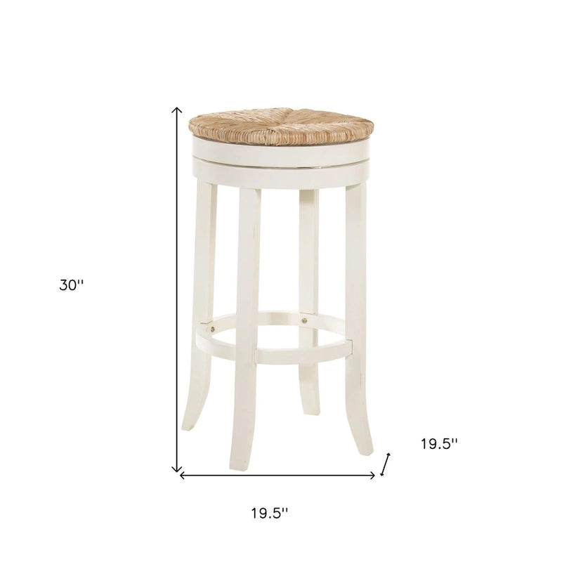 Chaise de bar sans dossier pivotante en bois massif blanc vieilli et naturel de 76 cm de hauteur avec repose-pieds