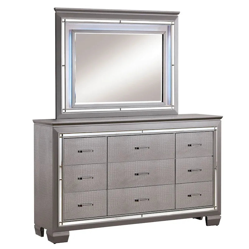 Commode Moderne en Bois à 9 Tiroirs et Miroir – Ensemble 2 Pièces