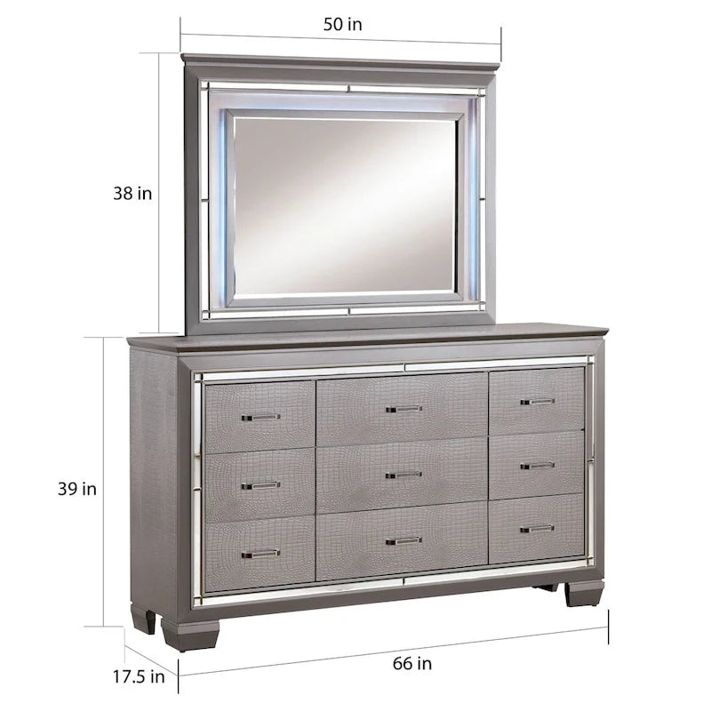 Commode Moderne en Bois à 9 Tiroirs et Miroir – Ensemble 2 Pièces