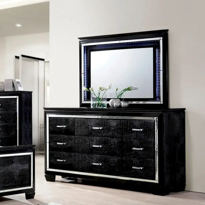 Commode Moderne en Bois à 9 Tiroirs et Miroir – Ensemble 2 Pièces