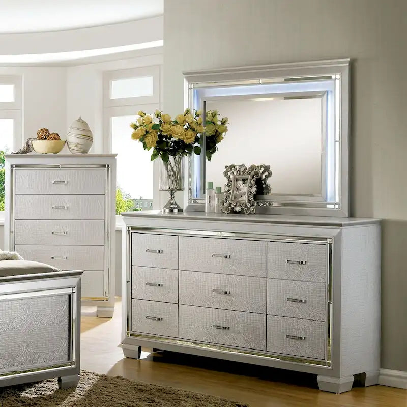 Commode Moderne en Bois à 9 Tiroirs et Miroir – Ensemble 2 Pièces