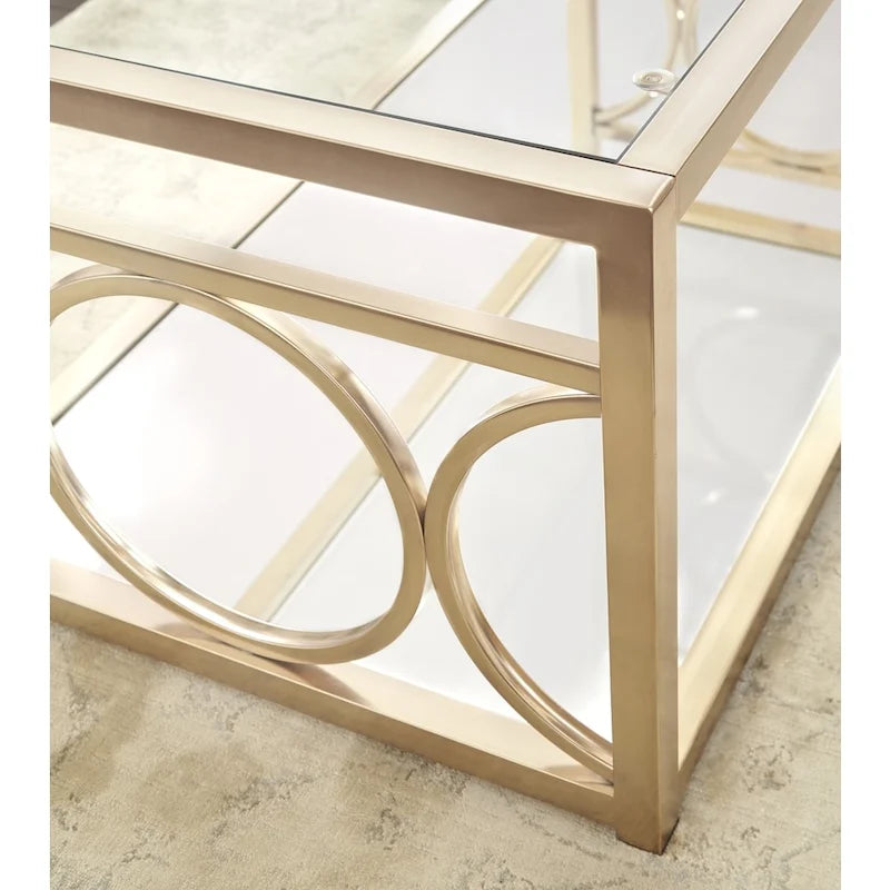 Table d'appoint moderne en verre trempé et métal doré