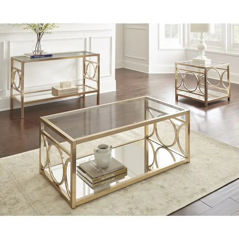 Table d'appoint moderne en verre trempé et métal doré