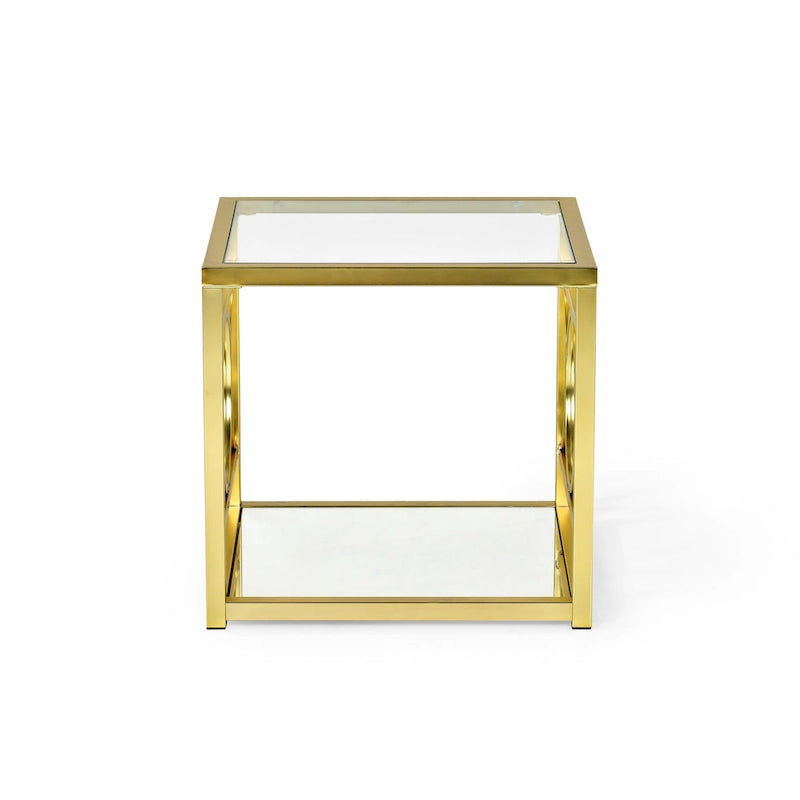 Table d'appoint moderne en verre trempé et métal doré