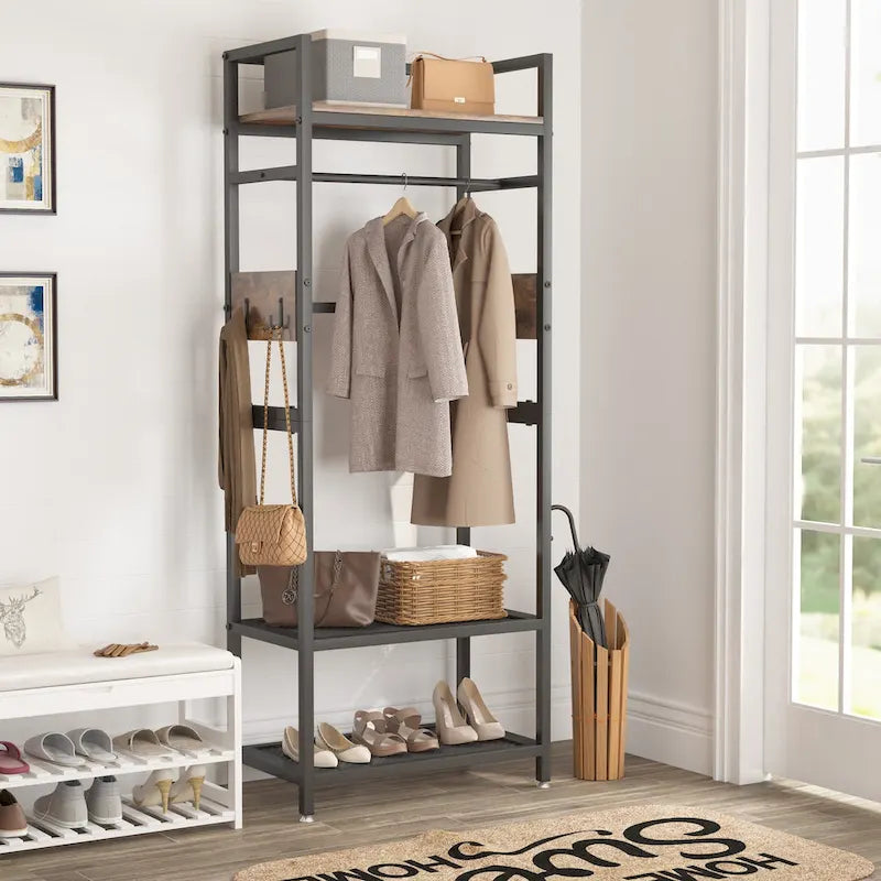 Porte-manteau autoportant avec étagère et penderie pour chambre à coucher