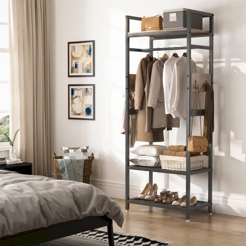 Porte-manteau autoportant avec étagère et penderie pour chambre à coucher