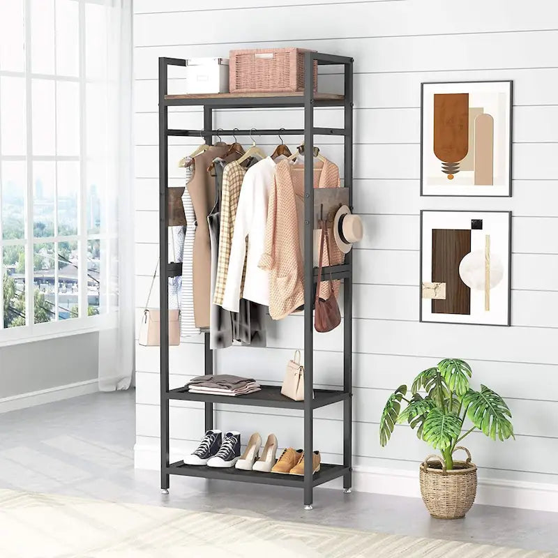 Porte-manteau autoportant avec étagère et penderie pour chambre à coucher