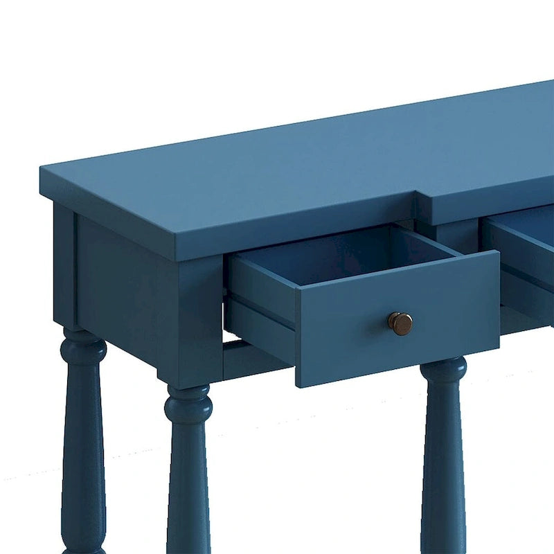 Console rétro à 4 tiroirs et 1 étagère, table d'entrée classique, table d'appoint pour canapé avec rangement