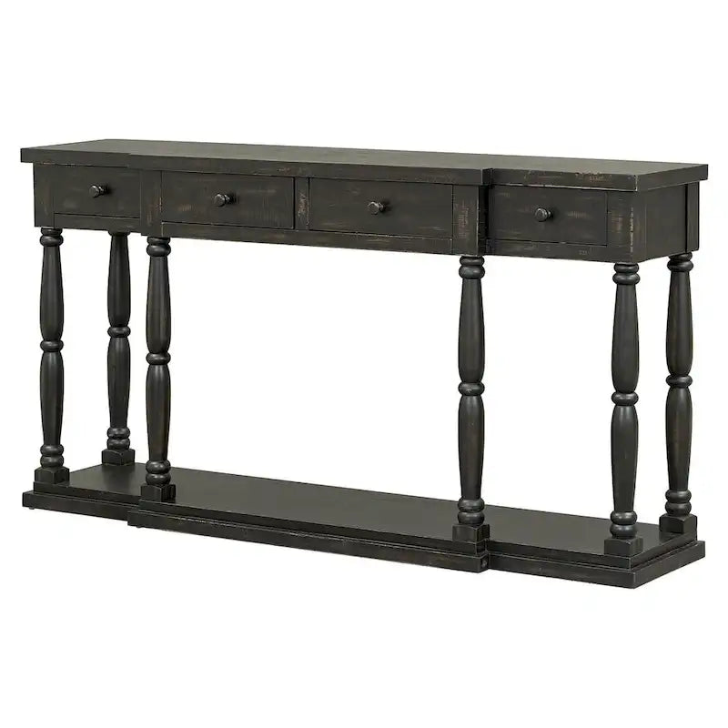 Console rétro à 4 tiroirs et 1 étagère, table d'entrée classique, table d'appoint pour canapé avec rangement