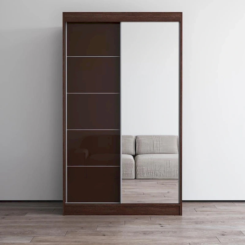 Armoire moderne 2 portes haute brillance avec miroir