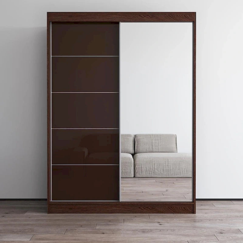 Armoire moderne 2 portes haute brillance avec miroir