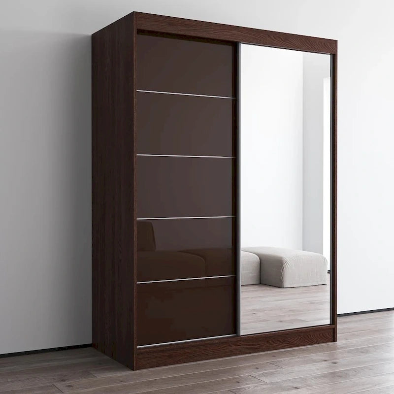 Armoire moderne 2 portes haute brillance avec miroir