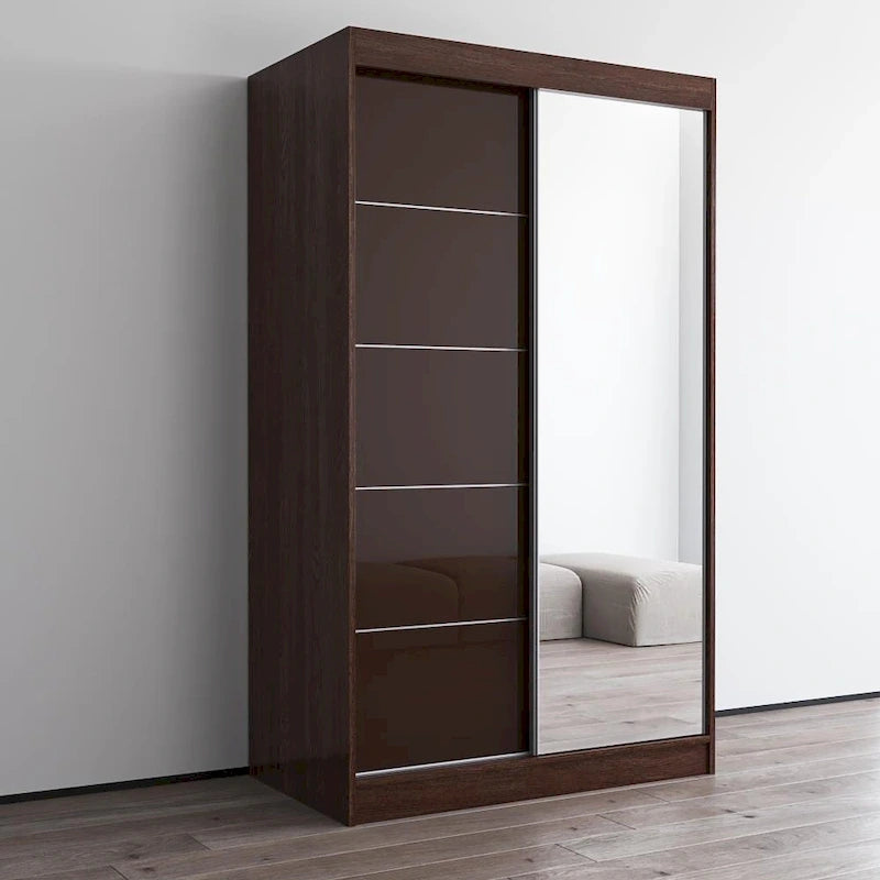 Armoire moderne 2 portes haute brillance avec miroir