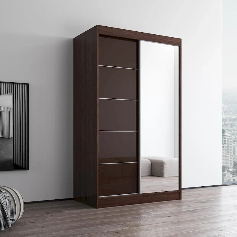 Armoire moderne 2 portes haute brillance avec miroir