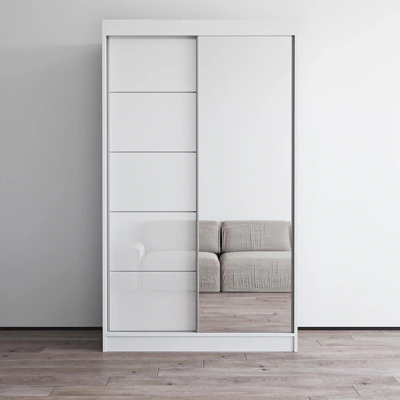 Armoire moderne 2 portes haute brillance avec miroir