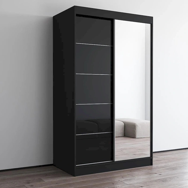 Armoire moderne 2 portes haute brillance avec miroir
