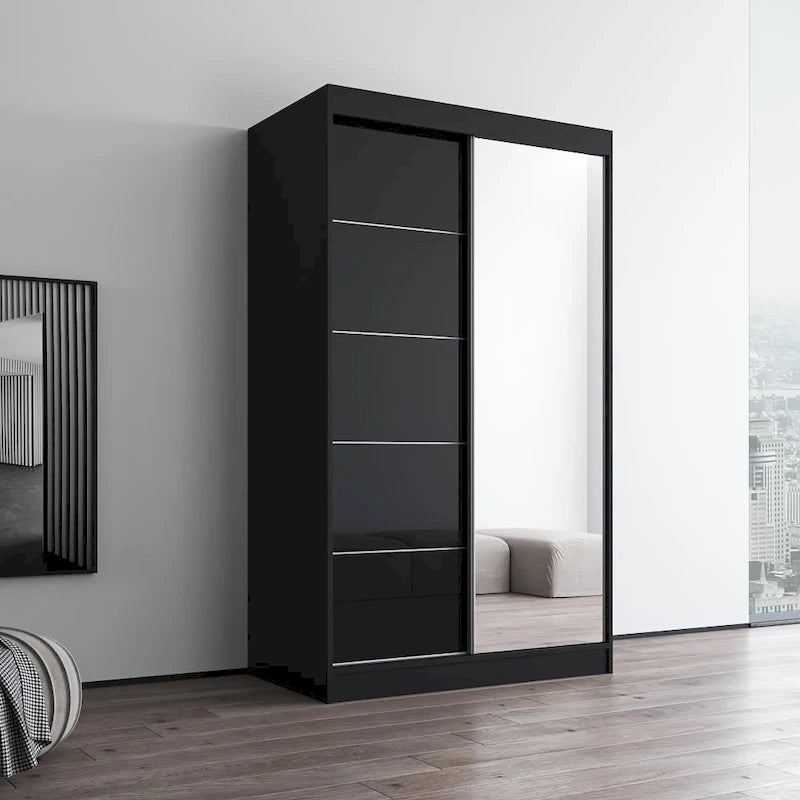 Armoire moderne 2 portes haute brillance avec miroir