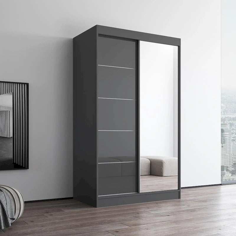 Armoire moderne 2 portes haute brillance avec miroir