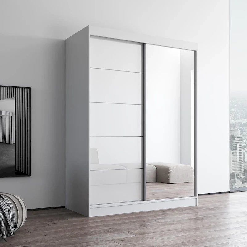 Armoire moderne 2 portes haute brillance avec miroir