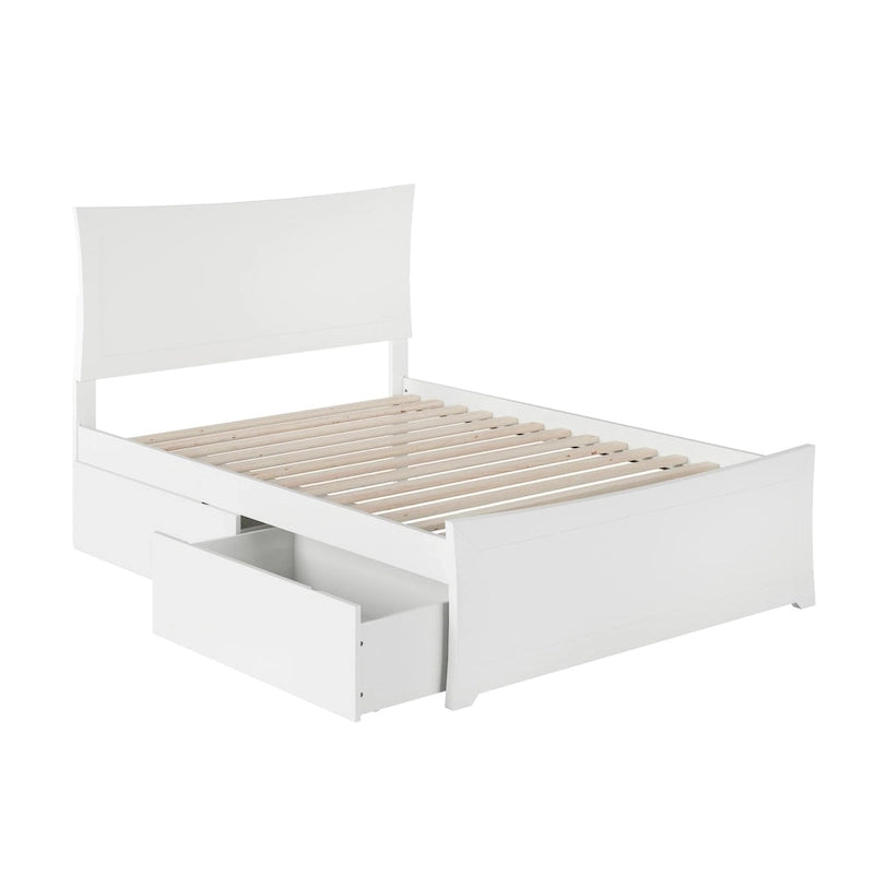 Lit plateforme et pied de lit complets avec 2 tiroirs de rangement blancs