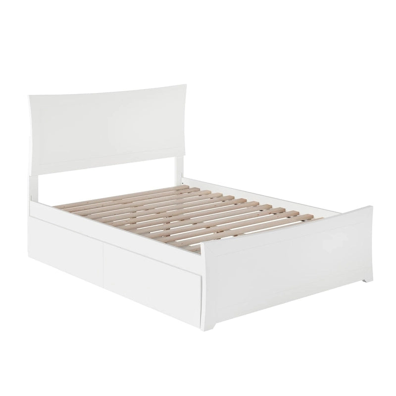 Lit plateforme et pied de lit complets avec 2 tiroirs de rangement blancs