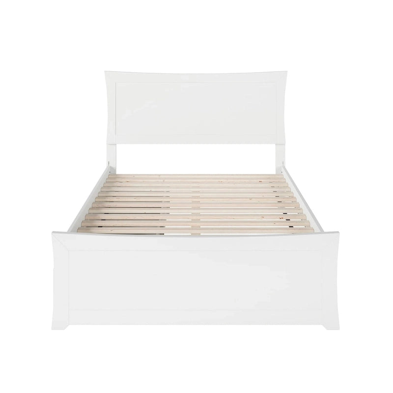 Lit plateforme et pied de lit complets avec 2 tiroirs de rangement blancs