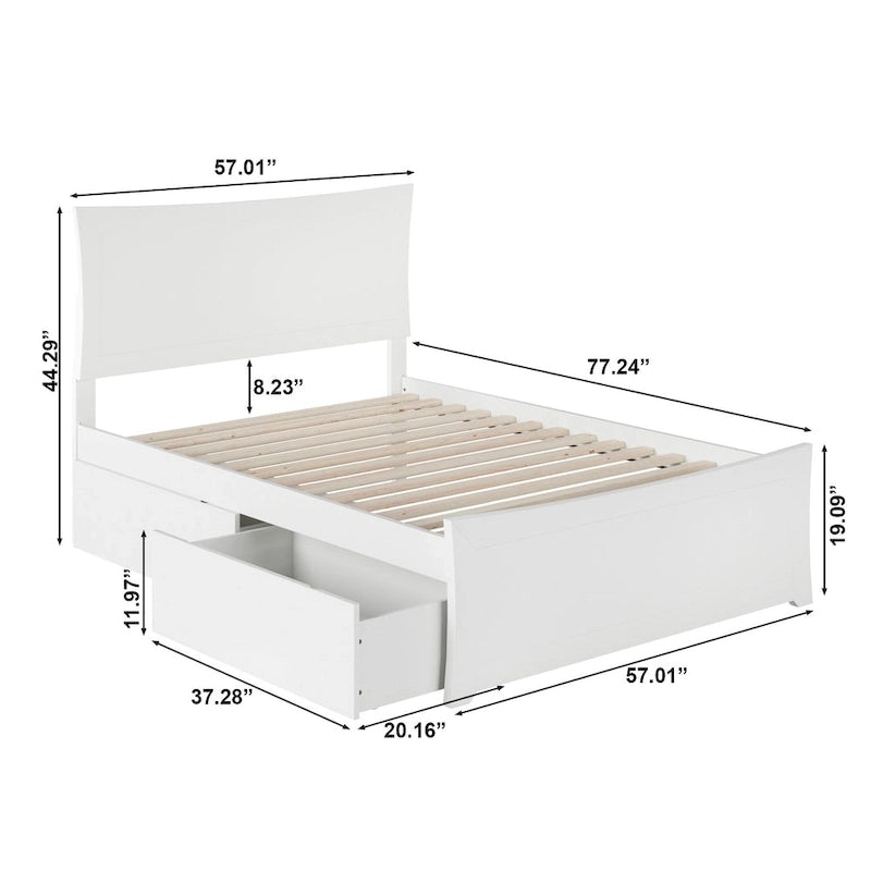 Lit plateforme et pied de lit complets avec 2 tiroirs de rangement blancs