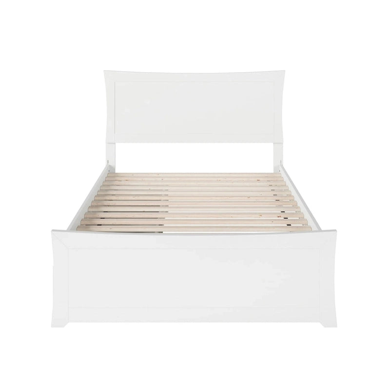 Lit plateforme et pied de lit complets avec 2 tiroirs de rangement blancs
