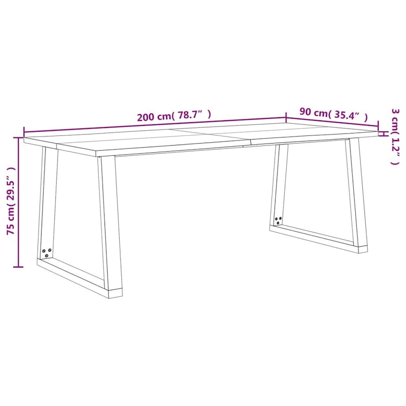 Table à manger bord vif 78,7x35,4x29,5 Bois massif Acacia