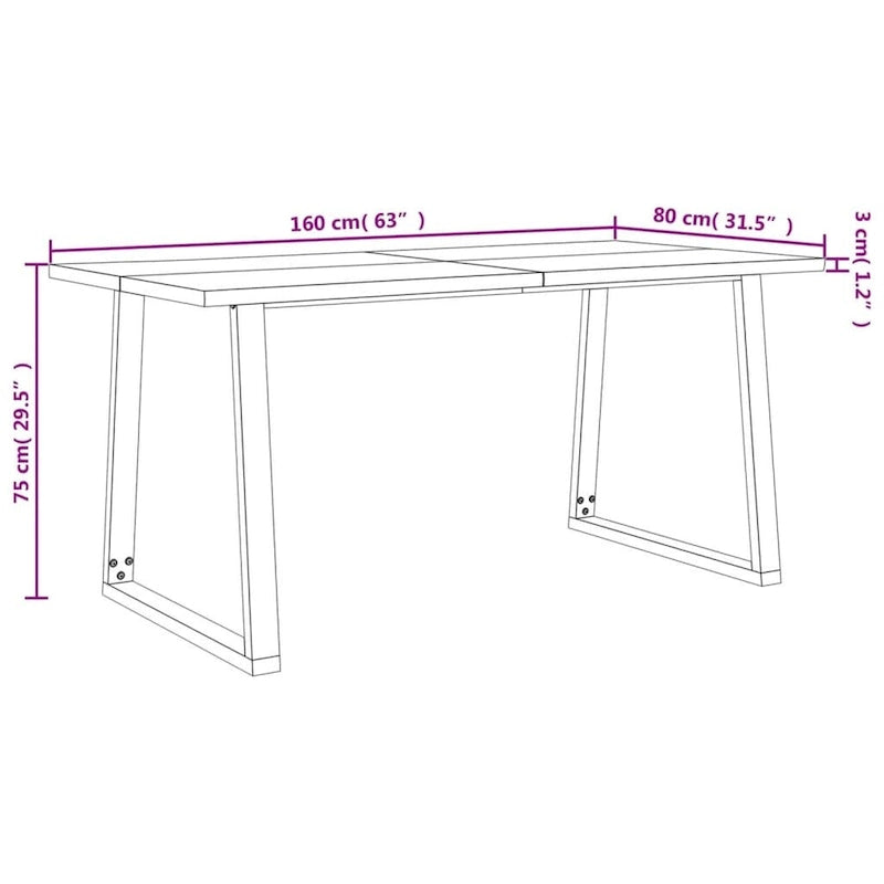 Table à manger bord vif 78,7x35,4x29,5 Bois massif Acacia