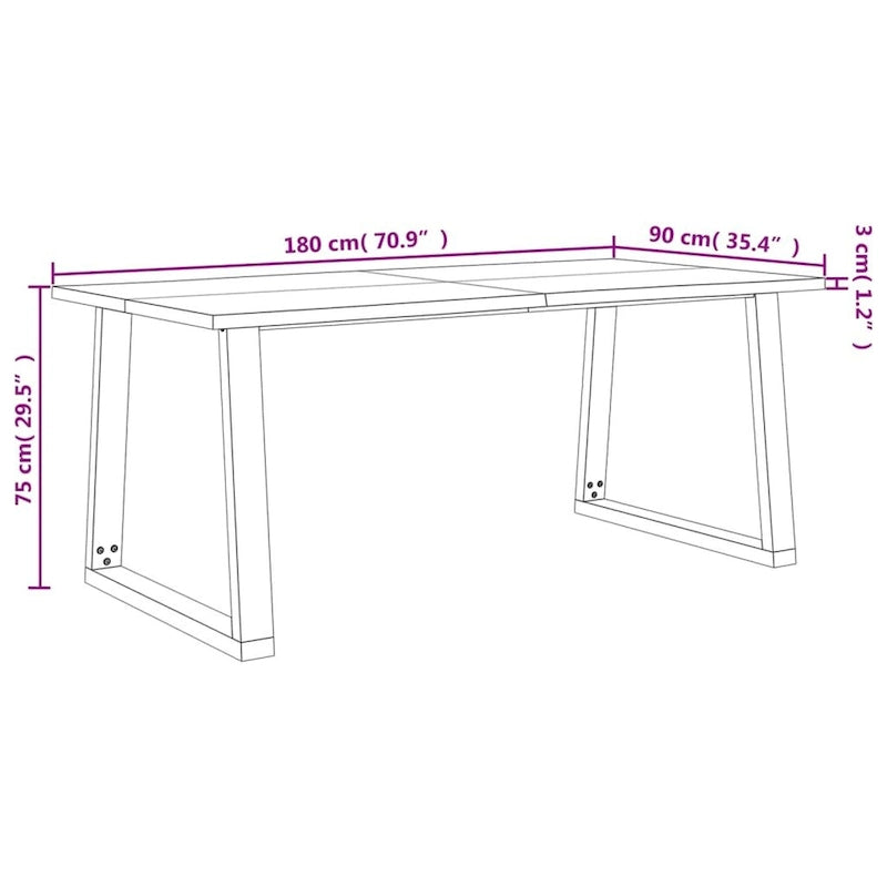 Table à manger bord vif 78,7x35,4x29,5 Bois massif Acacia