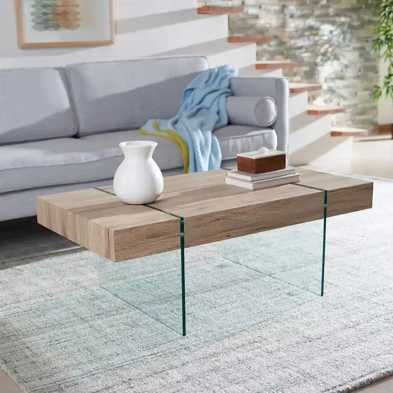 Table basse rectangulaire pieds en verre