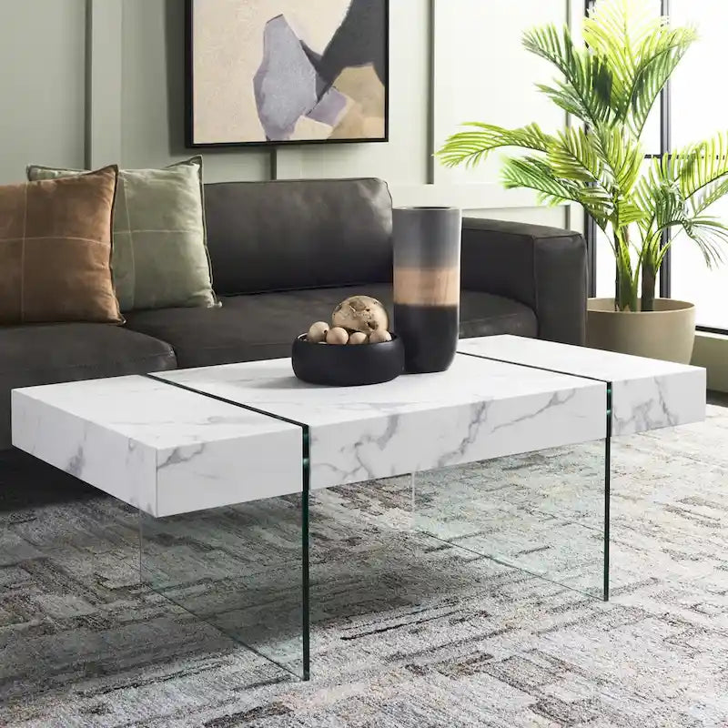 Table basse rectangulaire pieds en verre